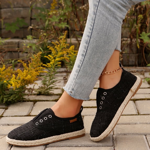 Norvail Womens Denim Slip On Canvas Rope Sole Fisherman Shoes, Comfortable Lightweight Casual Flats,Breathable Summer Espadrilles for Beach Vacation Daily Walking