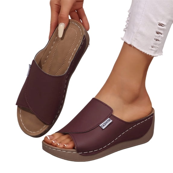 Norvail Womens Fashion Comfortable Breathable Platform Slides Wedge Sandals with Stitching Detail Casual Summer Mules Open Toe Arch Support