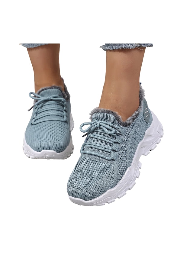 Womens Fleece Lined Chunky Sneakers, Wide Foot Sandals for Women Dressy, Warm Insulated Platform Walking Shoes for Winter Cold Weather Travel