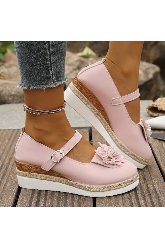 Womens Platform Casual Floral Closed Toe Buckle Hollow Out Single Shoes, Comfortable Slip On Spring Summer Walking Flats for Garden Party Travel Daily Wear