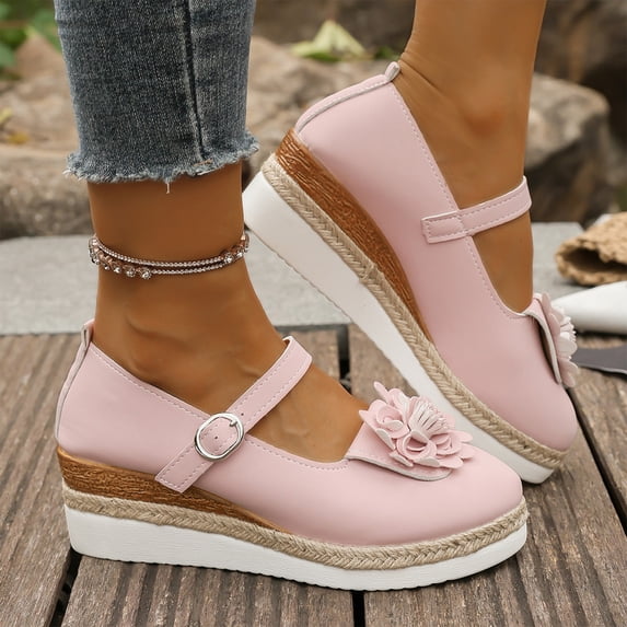 Norvail Womens Platform Casual Floral Closed Toe Buckle Hollow Out Single Shoes, Comfortable Slip On Spring Summer Walking Flats for Garden Party Travel Daily Wear