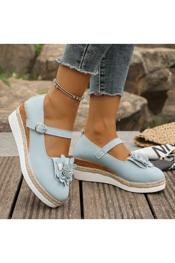 Womens Platform Casual Floral Closed Toe Buckle Hollow Out Single Shoes, Comfortable Slip On Spring Summer Walking Flats for Garden Party Travel Daily Wear