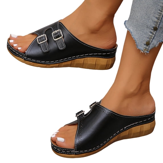 Norvail Womens Platform Wedge Sandals,Cork Wedges HeelsSlip On Platform Slides Sandals, Comfortable Open Toe Casual Dressy Summer Going Out Shoes