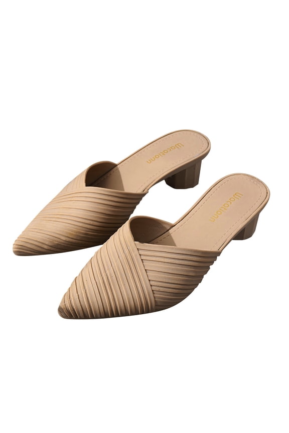 Womens Pointed Toe V Cut Mules, Chunky Block Heels Slip On Clogs, Fashion Office Slides Shoes for Casual Work Daily Wear