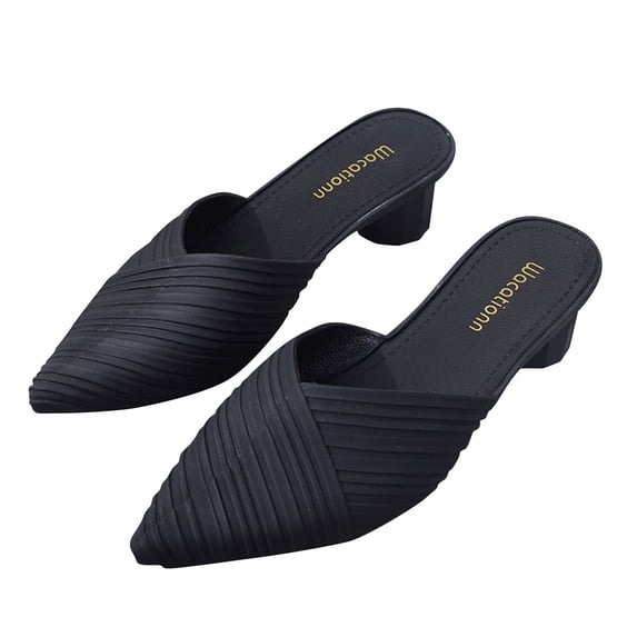 Norvail Womens Pointed Toe V Cut Mules, Chunky Block Heels Slip On Clogs, Fashion Office Slides Shoes for Casual Work Daily Wear