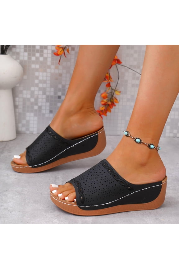 Womens Sandals Stretch Lightweight Arch Support Orthopedic Wide Width Leather Platform Wedge Flat Slip on Summer Walking Sandals Dressy Comfortable Slides Heels Flip Flops