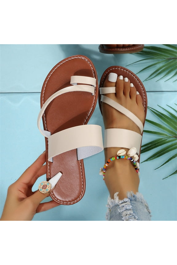Womens Slide Sandals Slip On Flat Sandals Womens Open Toe One Band Flip Flop Sandal Casual Summer Elegant Comfortable Fashion Sandal Slingback Toe Ring Low Heel
