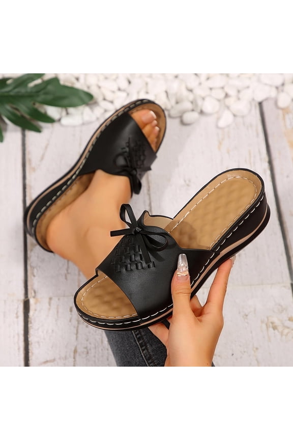 Womens Slip-On Wedge Sandals with Arch Support - Lightweight Comfortable Open Toe Slippers Soft Insole & Anti-Slip Sole Boho Slingback Sandals