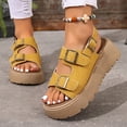 thumbnail image 1 of Norvail Womens Thick Platform Sandals with Adjustable Double Strap, Soft Footbed with Back Strap, Arch Support Summer Beach Slip On Leather Flat Sandals, Walking Sandals for Women With Arch, 1 of 4