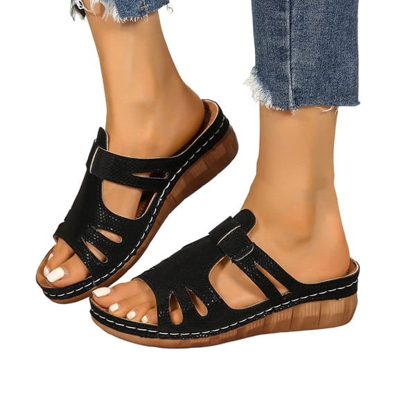 Norvail Womens Wedge Sandals Slip On Arch Support Slides Recovery Summer Beach Slippers Comfortable Plantar Fasciitis Arch Support Low Wedge Dressy Open Toe Walking Shoes