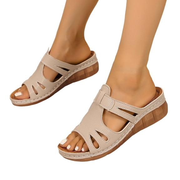 Norvail Womens Wedge Sandals Slip On Arch Support Slides Recovery Summer Beach Slippers Comfortable Plantar Fasciitis Arch Support Low Wedge Dressy Open Toe Walking Shoes