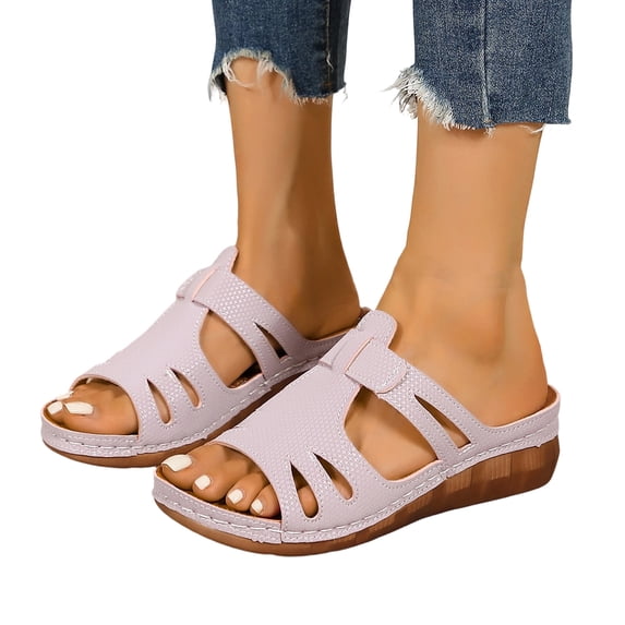 Norvail Womens Wedge Sandals Slip On Arch Support Slides Recovery Summer Beach Slippers Comfortable Plantar Fasciitis Arch Support Low Wedge Dressy Open Toe Walking Shoes