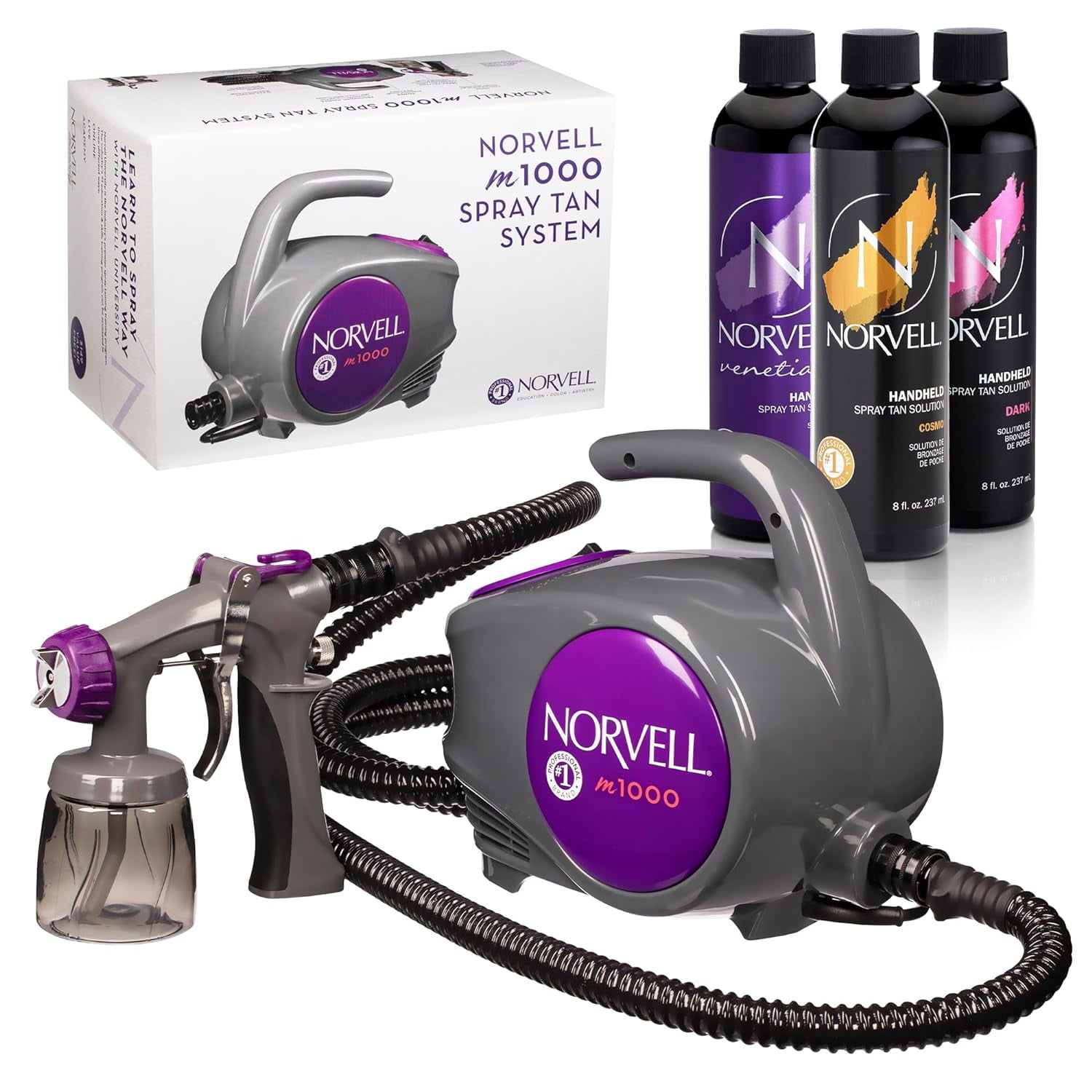Norvell M1000 Spray Tan Machine, 8oz Tanning Solutions 'Cosmo