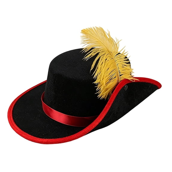 Norvella Adults Feather Tricorn Hat Turned Brim Ribbon Band Pirate ...