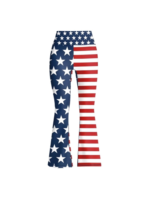 American Flag Flare Pants For Women Stars And Stripes Print High Waist Fitted Leggings Bell Bottom Full Length Trousers