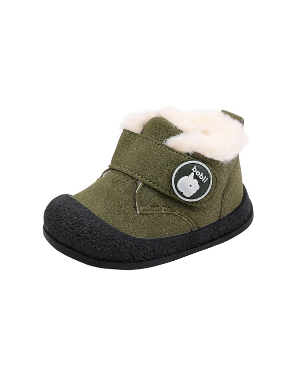 Baby Ankle Boots Bear Patch Wide Strap Closure Round Toe Pull Tab Contrast Sole Everyday Walking Shoes Winter Booties