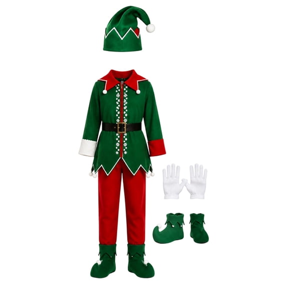 Santa Mittens Norvella Boys Christmas Elf Collared Top Pants Hat Belt Gloves Shoe ...