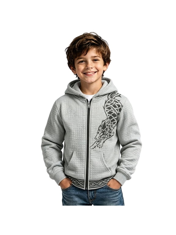 Boys Dragon Graphic Hoodies Long Sleeve Full Zip Hooded Sweatshirt Kangaroo Pockets Ribbed Spring Fall Casual Jacket