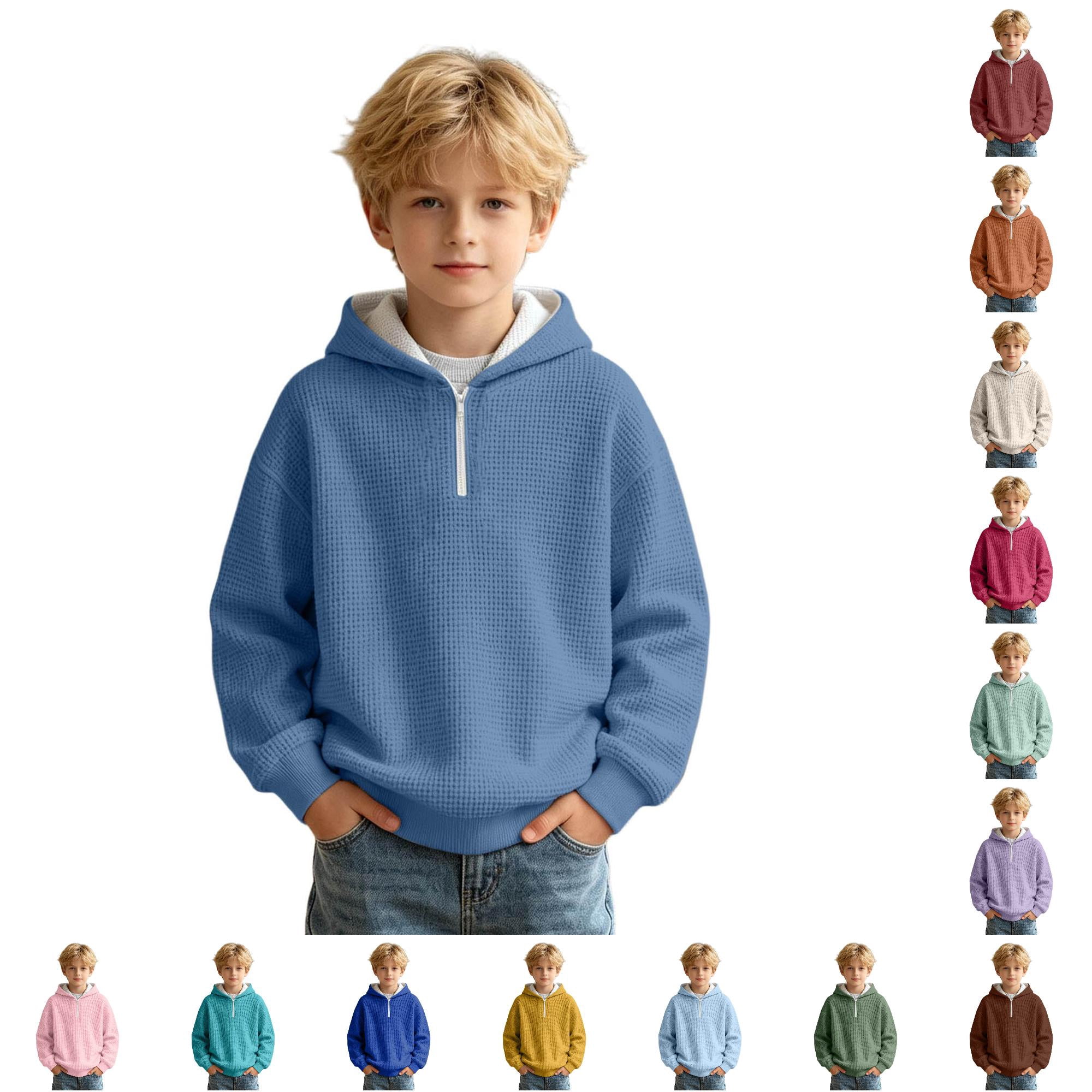 Norvella Boys Half Zip Hoodies Solid Long Sleeve Hooded Sweatshirt ...