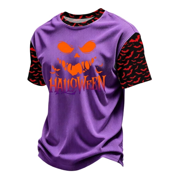 Norvella Boys Halloween T Shirt Skull Face And Bat Print Crew Neck Short Sleeve Relaxed Fit Tee Trick Or Treat Party Top