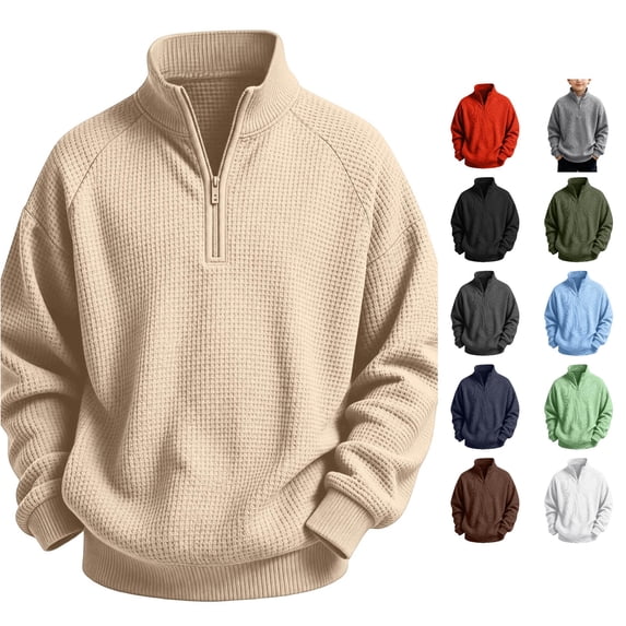 Norvella Boys Quarter Zip Sweater Stand Collar Long Sleeve Ribbed Relaxed Fit Pullover Jumper Casual School Top