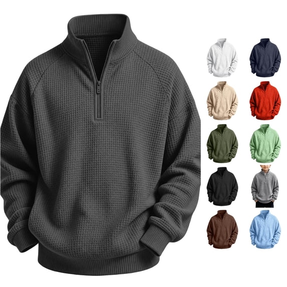 Norvella Boys Quarter Zip Sweater Stand Collar Long Sleeve Ribbed Relaxed Fit Pullover Jumper Casual School Top