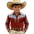 thumbnail image 1 of Norvella Boys Western Shirt Floral Scroll Graphic Long Sleeve Button Front Collared Contrast Shoulder Panel Country Cowboy Dress Top, 1 of 4