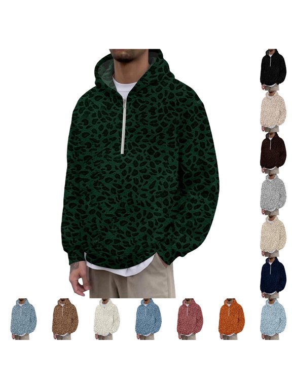 Cheetah Print Hoodies For Mens Leopard Print Full Zip Long Sleeve Hooded Sweatshirt Front Pockets Banded Cuffs Relaxed Fit Casual Jacket