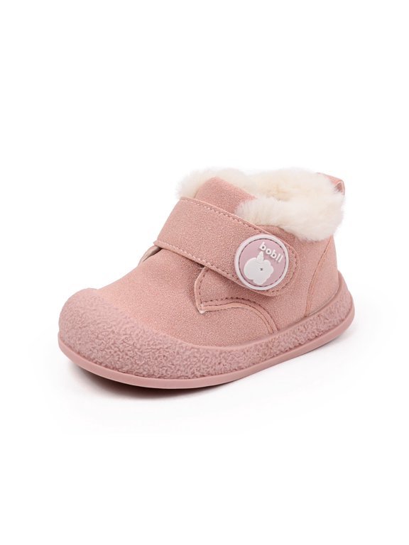 Girls Ankle Boots Solid Bear Patch Wide Strap Closure Round Toe Pull Tab Contrast Sole Casual Winter Walking Shoes