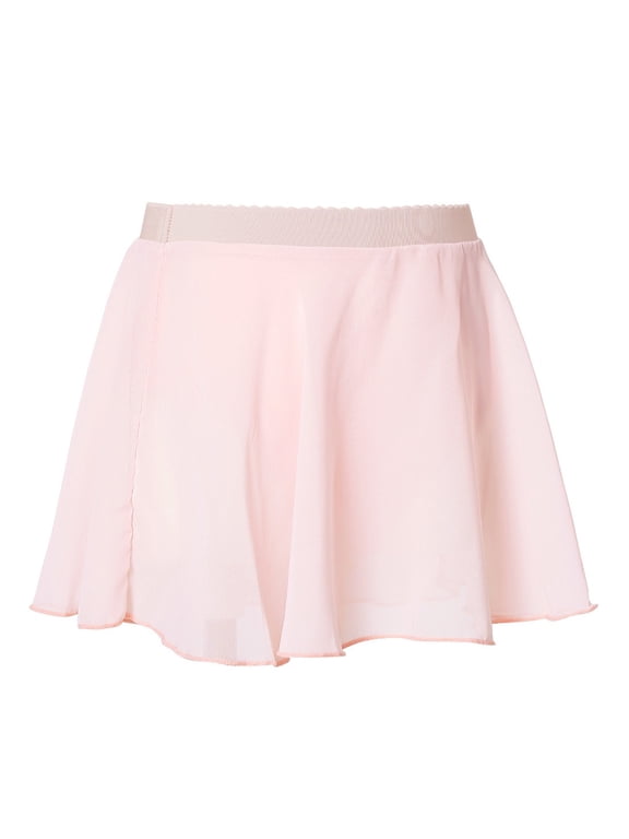 Girls Ballet Skirt Solid Elastic Waist Pull On Flared A Line Short Length Sheer Overlay Dance Class Practice Bottoms