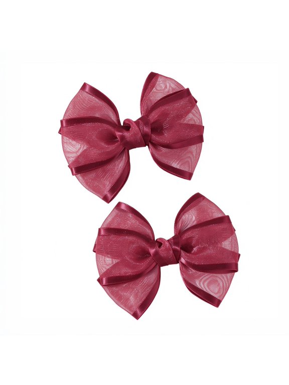 Girls Bow Hair Clip Solid Layered Ribbon Loops Pointed Tails Decorative Headwear Casual School Party Accessory