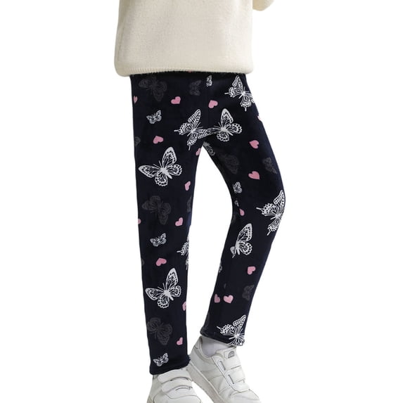Norvella Girls Fleece Leggings Allover Butterfly Heart Print Ankle Length Slim Fit Casual Pants Winter School Layering Bottoms