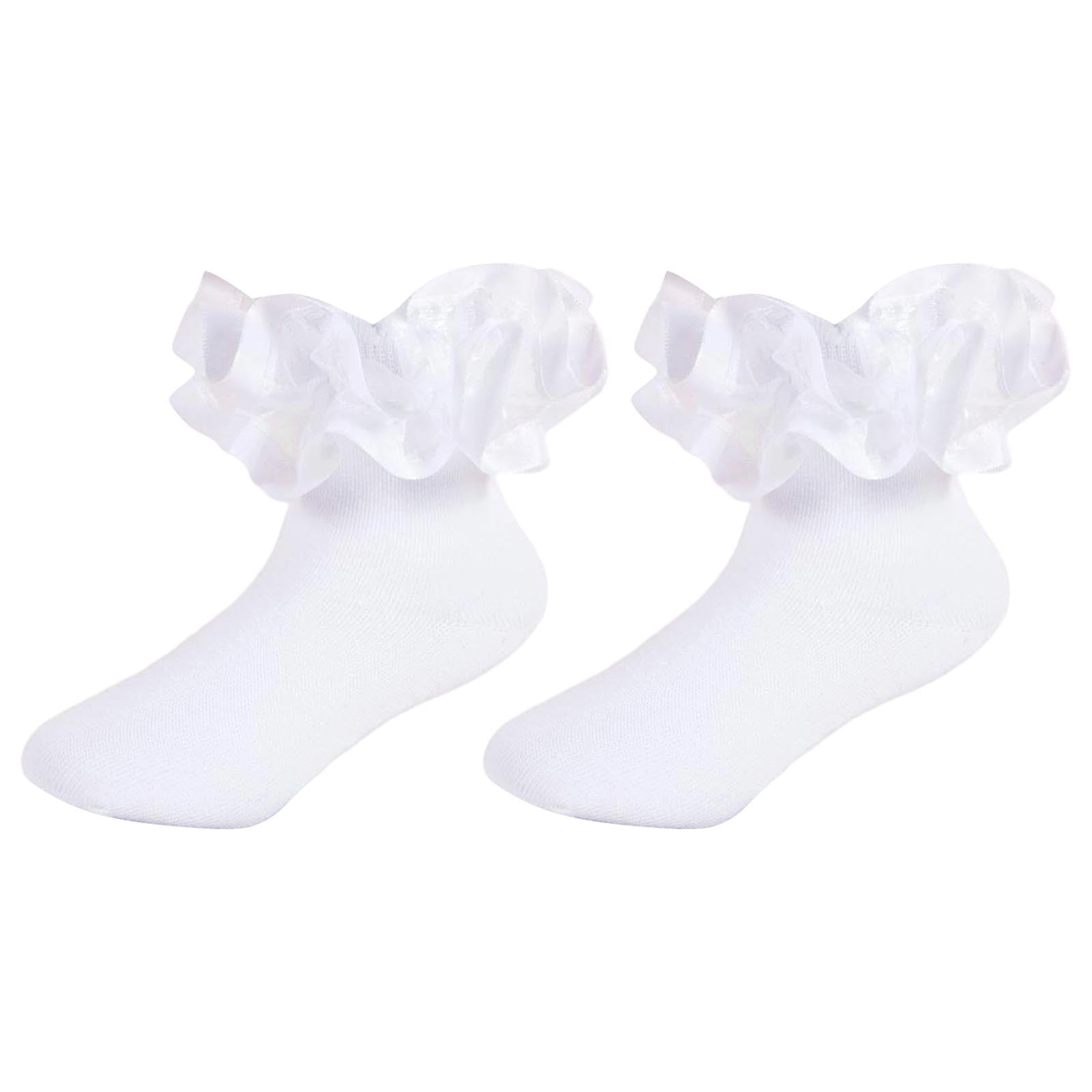 Norvella Girls Frilly Ankle Socks Solid Layered Ruffle Cuffs Sheer Trim ...