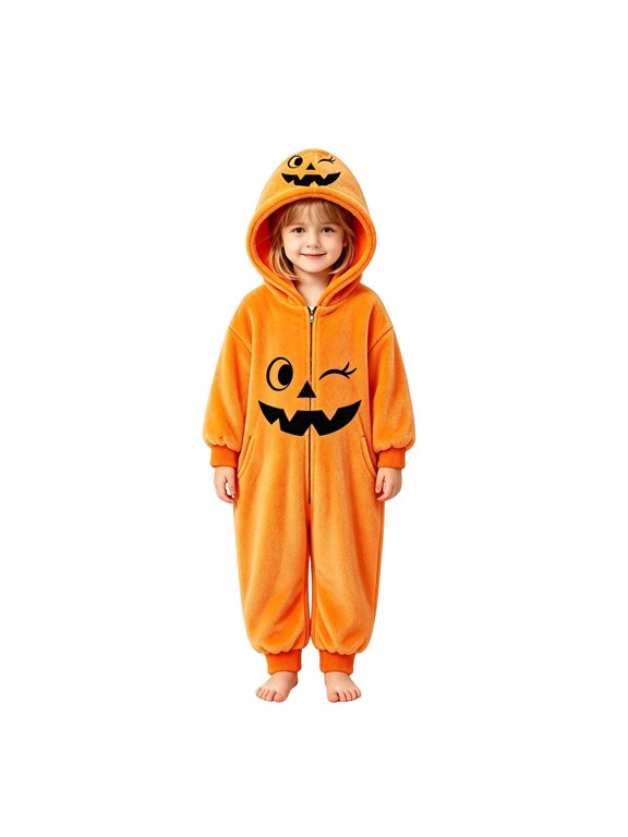 Girls Halloween Jumpsuits Jack O Lantern Crewneck Long Sleeve One Piece Outfits Casual Relaxed Fit Rompers