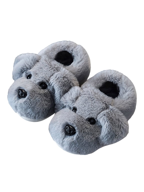 Girls Puppy Slippers Floppy Ears Dog Face Design Pull On House Shoes Fluffy Closed Toe Covered Heel Indoor Footwear