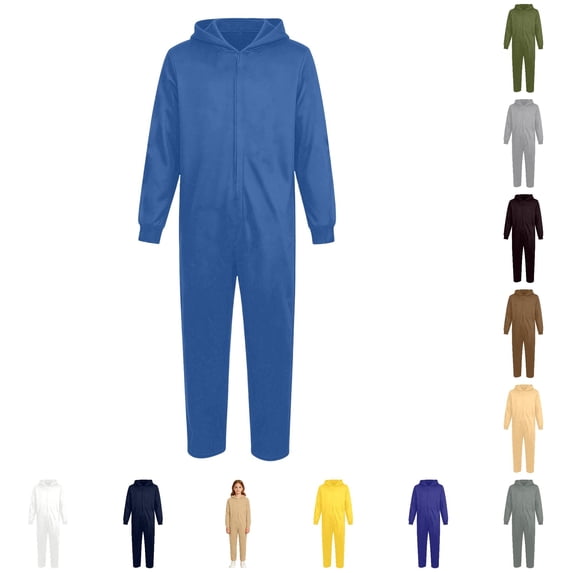 Norvella Kids Hooded Jumpsuit Solid Long Sleeve Zip Front Straight Leg Relaxed Fit Coverall One Piece Everyday Outfit