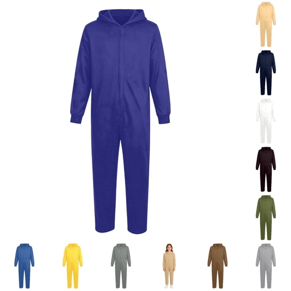 Norvella Kids Hooded Jumpsuit Solid Long Sleeve Zip Front Straight Leg Relaxed Fit Coverall One Piece Everyday Outfit