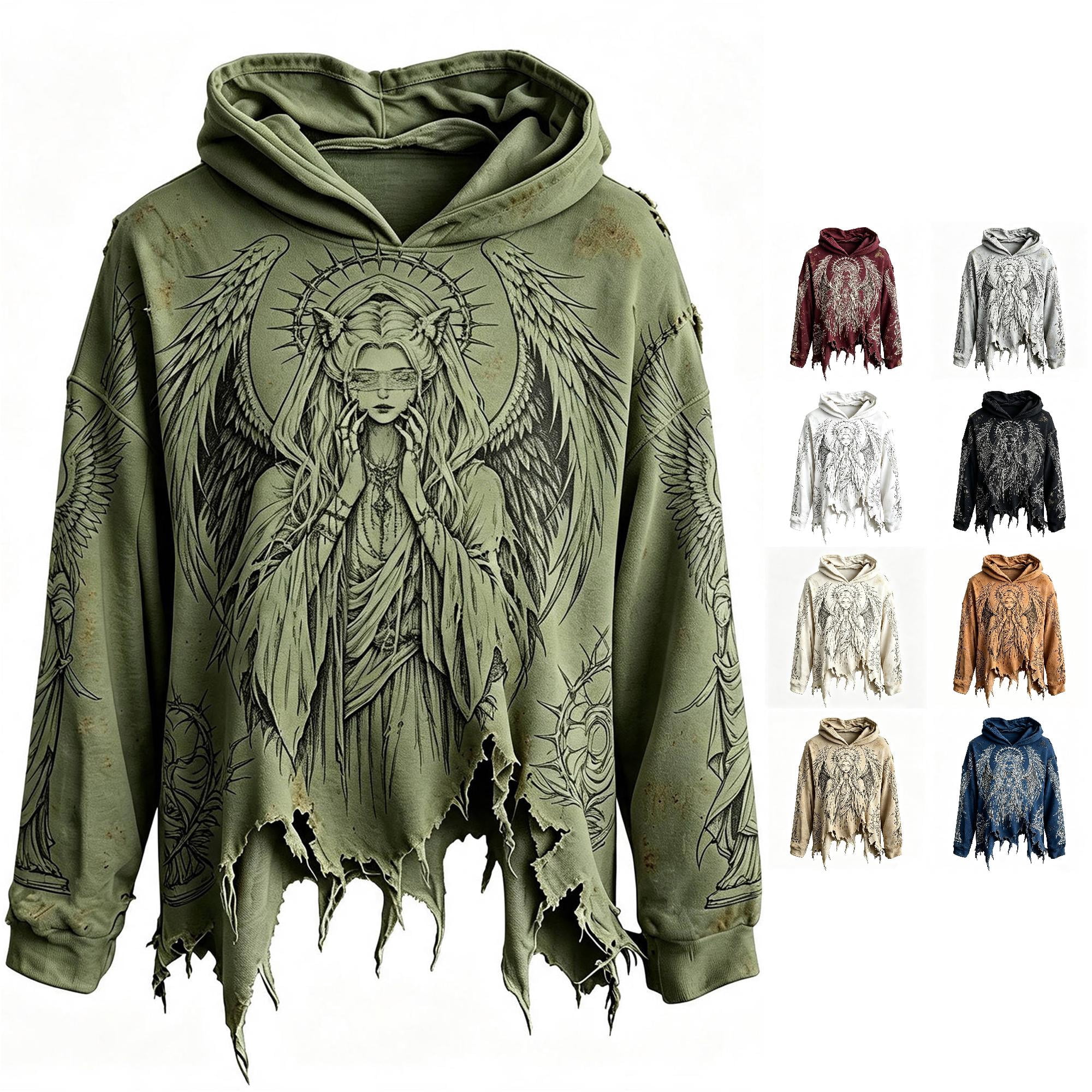 Norvella Mens Angel Wing Print Hoodies Long Sleeve Hooded Sweatshirt ...
