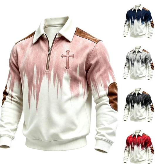 4 Cross Patch Norvella Mens Cross Graphic Sweatshirt Half Zip Polo Collar Pullover ...
