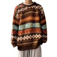 thumbnail image 1 of Norvella Mens Fair Isle Sweater Geometric Striped Pattern Crew Neck Long Sleeve Drop Shoulder Pullover Ribbed Relaxed Fit Top, 1 of 6