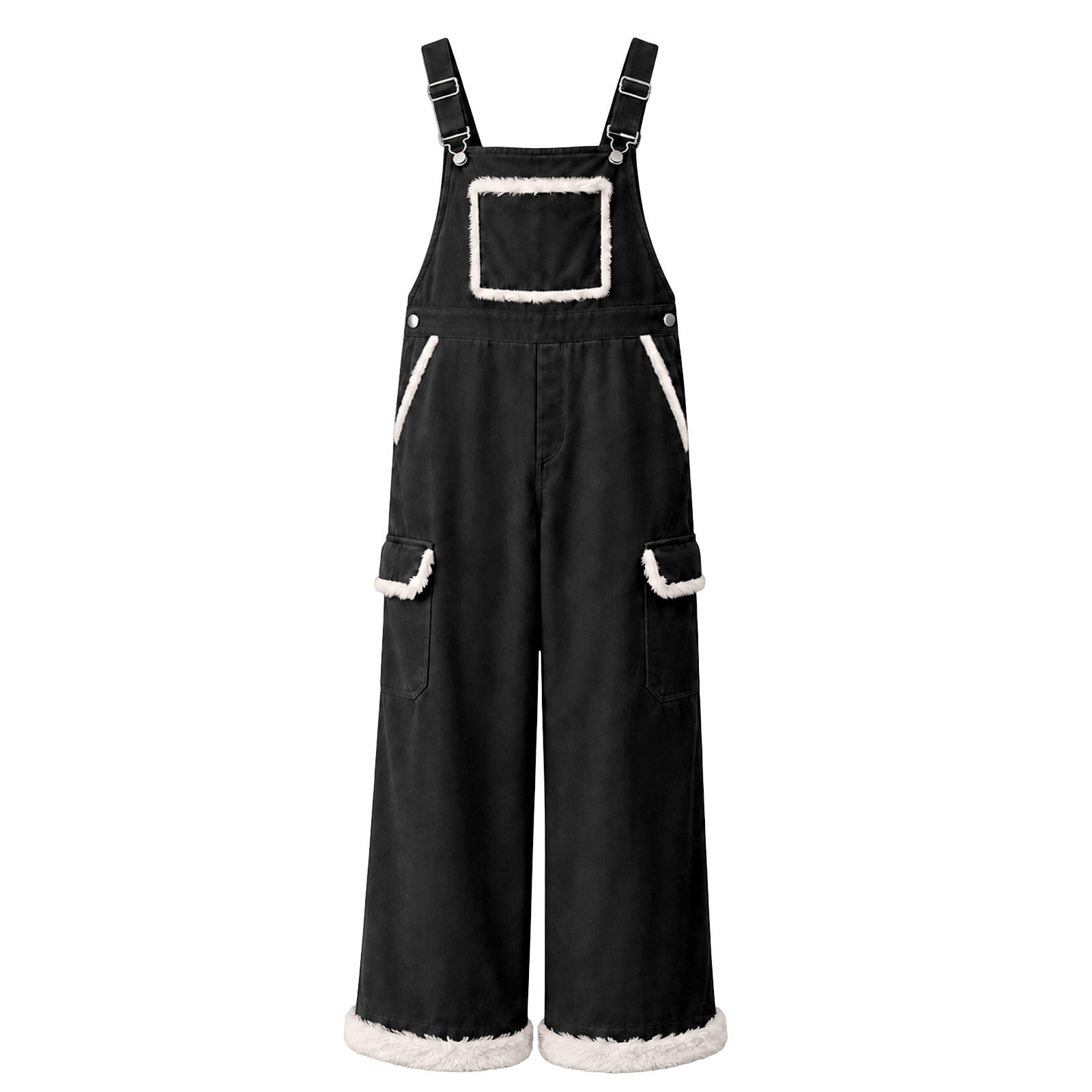 Norvella Mens Fuzzy Overalls Solid Adjustable Buckle Straps Bib Pocket ...