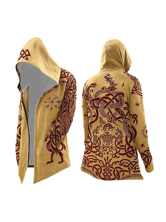 Mens Halloween Cardigans Celtic Dragon Graphic Theme Hooded Long Sleeve Open Front Sweaters Casual Relaxed Fit Party Layering Tops