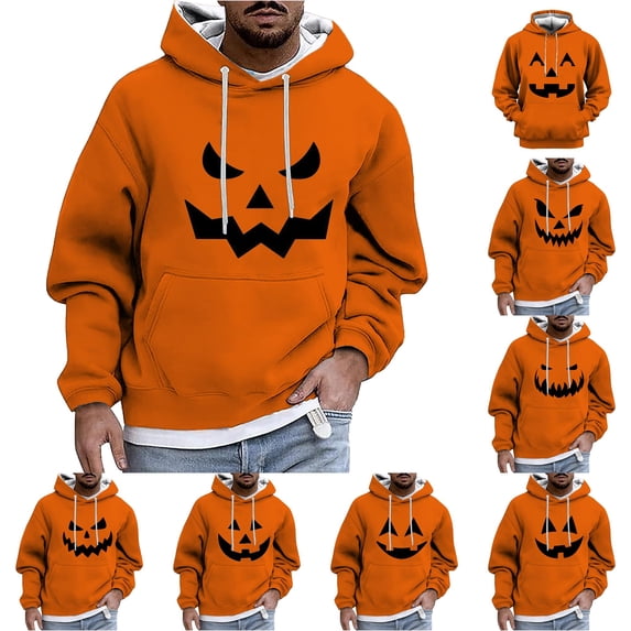 Norvella Mens Halloween Hoodies Pumpkin Print Long Sleeve Hooded Pullover Sweatshirts Casual Relaxed Fit Party Tops