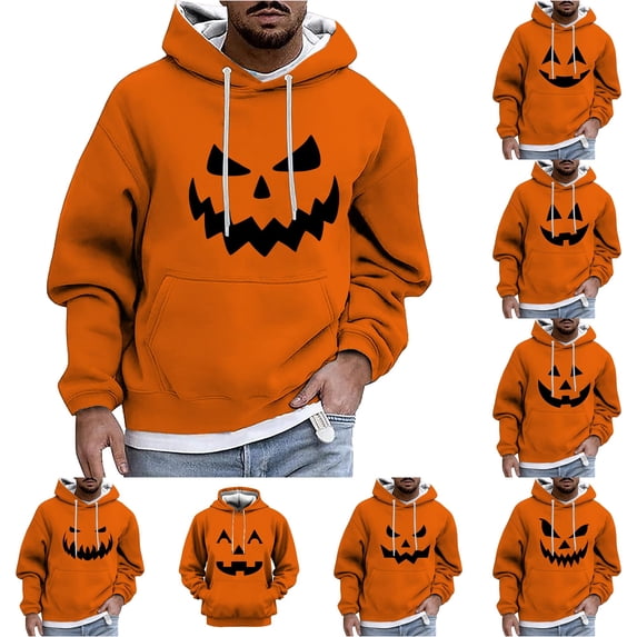 Norvella Mens Halloween Hoodies Pumpkin Print Long Sleeve Hooded Pullover Sweatshirts Casual Relaxed Fit Party Tops