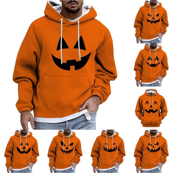 Norvella Mens Halloween Hoodies Pumpkin Print Long Sleeve Hooded Pullover Sweatshirts Casual Relaxed Fit Party Tops