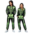 thumbnail image 1 of Norvella Mens Halloween Jumpsuits Neon Skeleton Print Crewneck Long Sleeve Zip Up One Piece Outfits Relaxed Fit Casual Party Trick Or Treat Rompers, 1 of 6