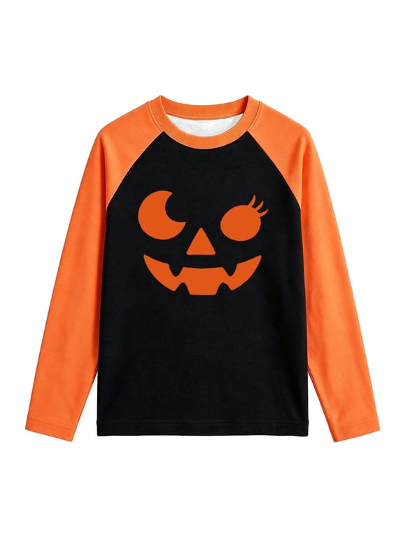 Mens Halloween Tee Jack O Lantern Print Long Sleeve Contrast Neck T Shirt Raglan Shoulder Color Block Casual Autumn Top