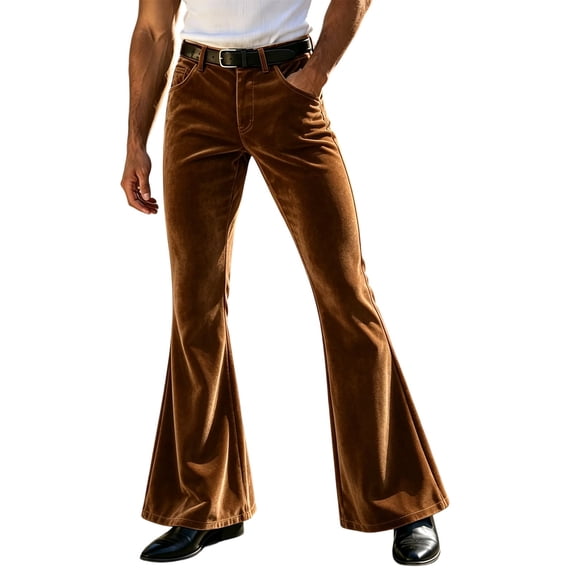 Norvella Mens Plus Size Flare Pants Solid Button Front Belt Loops ...
