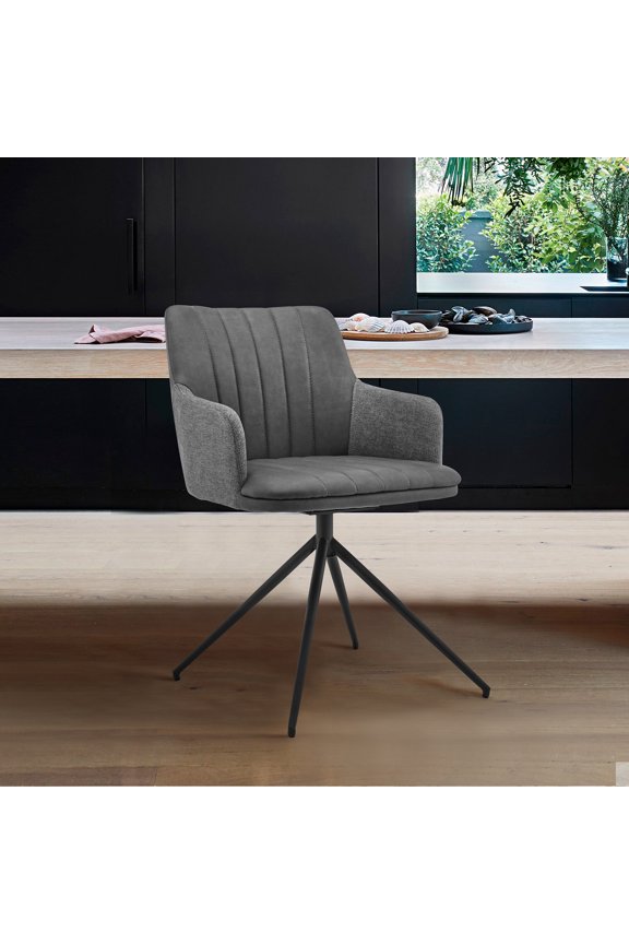 Norvella Modern Faux Leather and Fabric Metal Swivel Dining Room Chairs - Set of 2