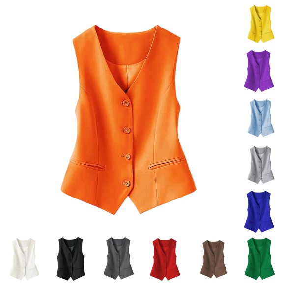 Norvella Womens Button Front Suit Vests V Neck Sleeveless Pocket Tailored Fit Waistcoat Tops Business Casual Layering Pieces